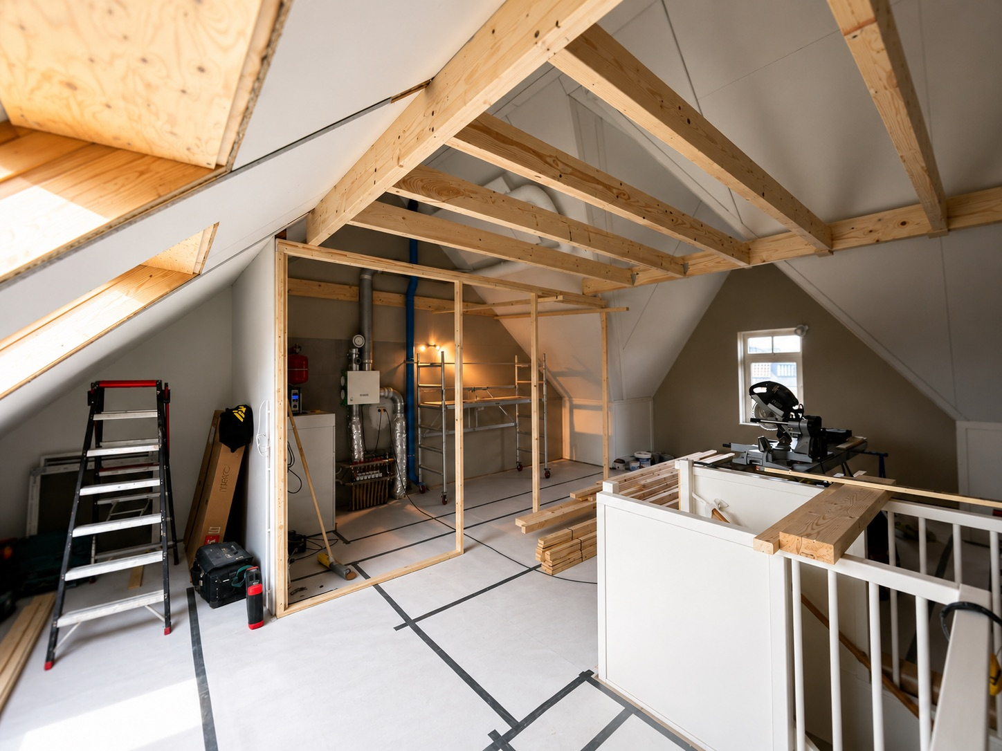 Zolderverbouwing met dakconstructie in uitvoering, Westland